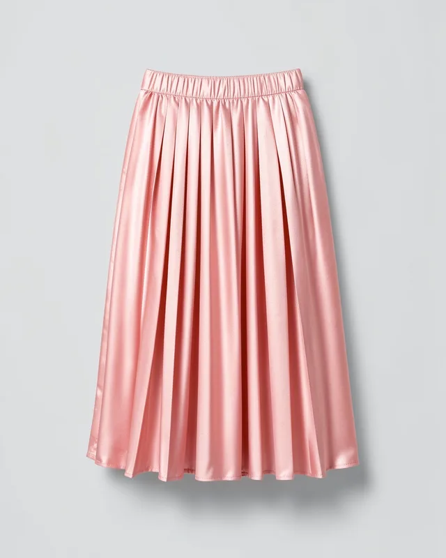 Pleated Satin Midi Skirt